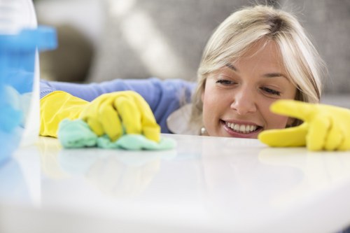 Cleaner tidying a living room in a Bayswater property