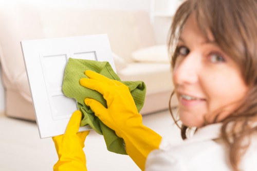 Professional cleaner maintaining a Bayswater office meeting room